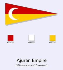 Vector Illustration of Ajuran Empire flag isolated on light blue background. Illustration Ajuran Empire flag with Color Codes. As close as possible to the original. ready to use, easy to edit.
