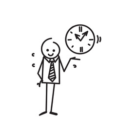 hand drawn doodle character showing clock illustration