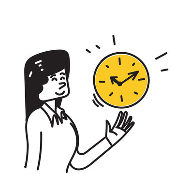 hand drawn doodle character showing clock illustration