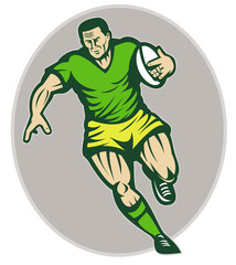 ill;ustration of a Rugby player running with ball