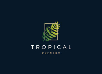 Tropicana logo. Resort and Spa emblem. Tropical cosmetics. Tropical Leaf Logo
