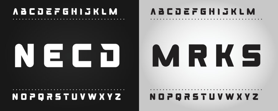 NECD Sports minimal tech font letter set. Luxury vector typeface for company. Modern gaming fonts logo design.
