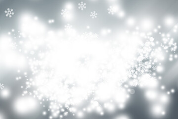 White snowflake blurred on gray defocused background, Luxury christmas shine wallaper.