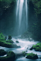 Beautiful waterfall, scenic view of a river