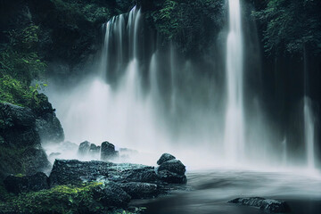 Beautiful waterfall, scenic view of a river