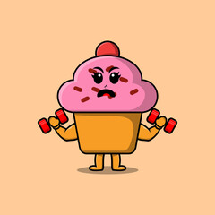 Cute cartoon Cupcake character is fitness with barbell in modern style design 