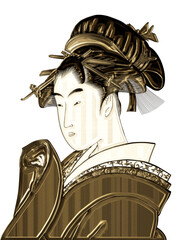 Obraz premium 浮世絵 女性 その88 ゴールドバージョン