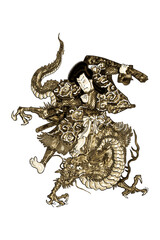 龍にのっている歌舞伎役者　その2　ゴールドバージョン