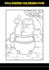 Halloween coloring page for kids. Line art coloring page design for kids.