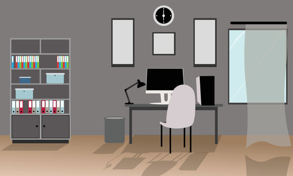 Office workstation furniture interior concept. Vector flat graphic design cartoon illustration