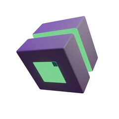 3d realistic cube for gaming and vr concept art with emission and shadow no background