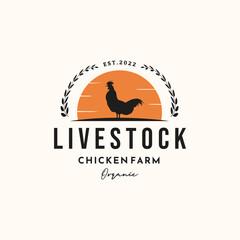 livestock organic vintage logo vector minimalist illustration design, chicken fresh farm logo design