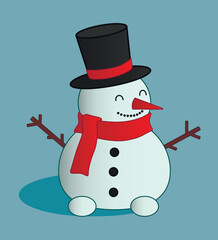 Funny snowman on blue background