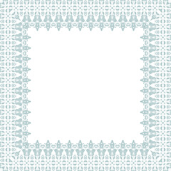 Classic vector vintage square frame with arabesques and orient elements. Abstract ornament with place for text. Vintage light blue and white pattern