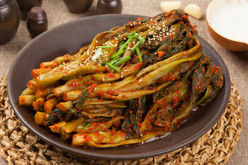 
Kimchi made with mustard leaves and stems.