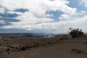 Looking at  Kīlauea crater while hiking on Kau Desert Trail - 2