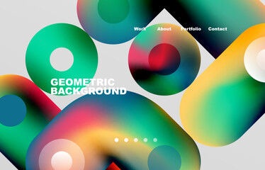 Circles and round shapes landing page abstract geometric background. Web page for website or mobile app wallpaper