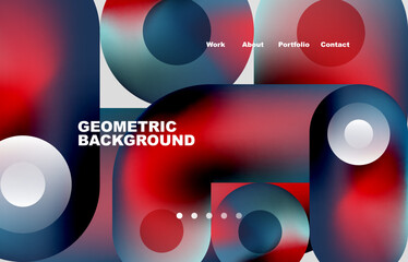 Circles and round shapes landing page abstract geometric background. Web page for website or mobile app wallpaper