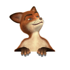 Obraz premium 3D rendering of a cartoon fox on an isolated background