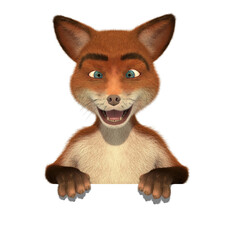 3D rendering of a cartoon fox on an isolated background