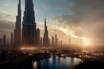 Fototapeta na wymiar Dubai city - amazing city center skyline, digital art.