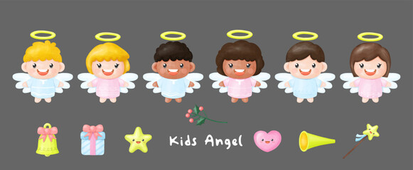 Kids Angel Watercolor Clipart, children Angel