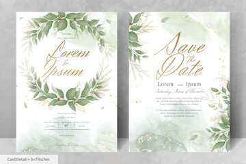 Greenery Wedding Invitation Design with Floral Wreath and Watercolor