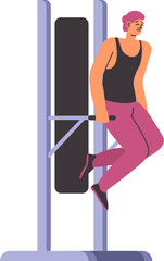 Pushing up on metal bars, growing muscles sports