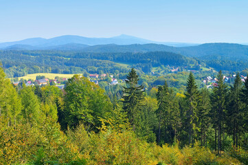 Naklejka premium Zittauer Gebirge Blick auf Lueckendorf - Zittau Mountains view to the village Lueckendorf