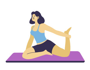 Woman stretching on mat, yoga exercises asanas