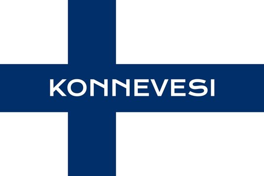 Konnevesi: Name der finnischen Stadt Konnevesi in der Provinz Keski-Suomi auf der Flagge der Republik Finnland