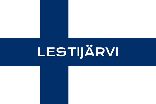 Lestijärvi: Name der finnischen Stadt Lestijärvi in der Provinz Keski-Pohjanmaa auf der Flagge der Republik Finnland