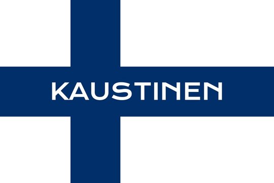 Kaustinen: Name der finnischen Stadt Kaustinen in der Provinz Keski-Pohjanmaa auf der Flagge der Republik Finnland