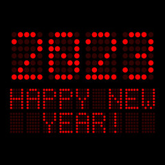 Vector - digital display shows the date of the new year 2023 and the message happy new year in red over black background