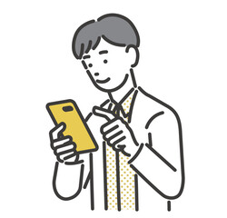 スマホを操作する男性のベクターイラスト素材／予約／ビジネス
