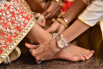 Mumbai, India 14th September 2022: Indian Wedding rituals, Customs and Traditions for bride or...