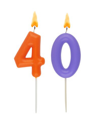 Birthday candles isolated on white background, number 40