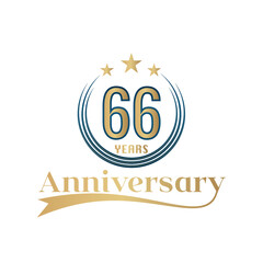 Fototapeta premium 66 Year Anniversary Vector Template Design Illustration. Gold And Blue color design with ribbon