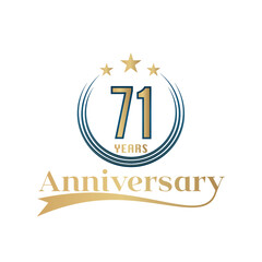 71 Year Anniversary Vector Template Design Illustration. Gold And Blue color design with ribbon