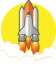 Rocket launch and space background with abstract shape and planets. Web design. space exploring. vector illustration