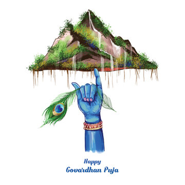 Govardhan puja hindu festival greeting card celebration on white background