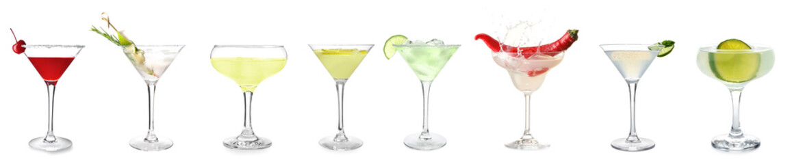 Set of tasty martini cocktails isolated on white
