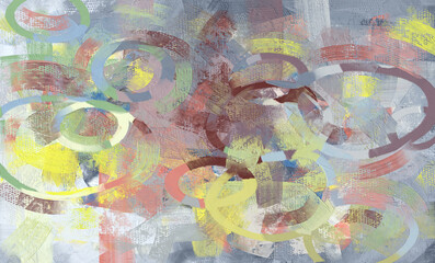 Abstract circles paint strokes, oil painting on canvas wallpaper, hand painted artwork