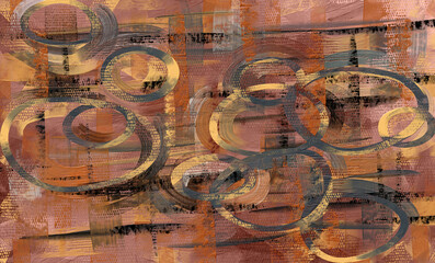 Abstract brown circles paint strokes, oil painting on canvas wallpaper, hand painted artwork