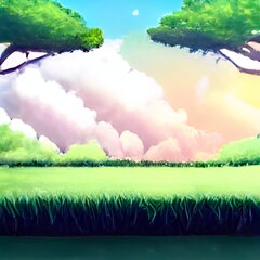 Fototapeta na wymiar landscape with tree 2d Anime background 