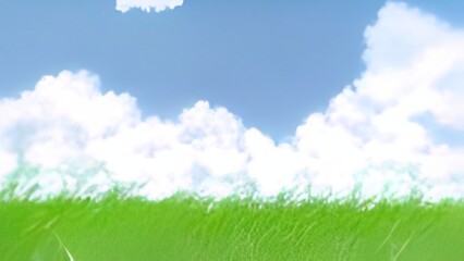 Fototapeta na wymiar green grass and blue sky 2d Anime scenery Background 