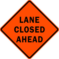 lane closed ahead - road work sign