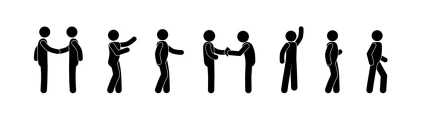 man icon, stick figure people, illustration of human postures and gestures, isolated pictograms