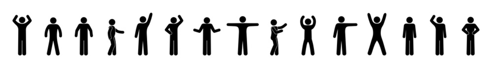 man icon, stick figure people, illustration of human postures and gestures, isolated pictograms