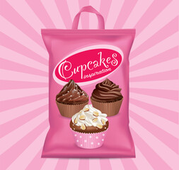 Cupcake sachet packaging design on graphic background